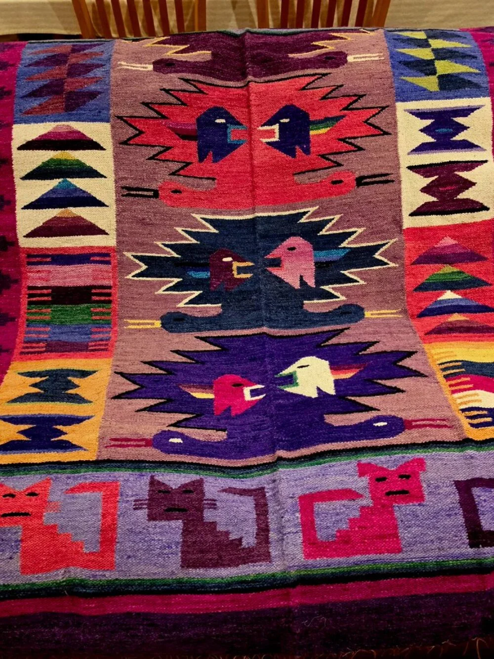 Andean Art Wool Tapestry – Colorful Tribal Animal Motif Blanket | Peruvian Artis